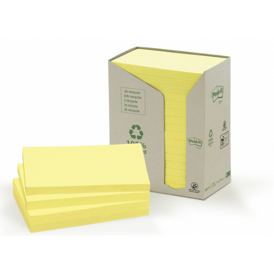 Haftnotiz Recycling Notes, 127 x 76 mm, gelb, 16 x 100 Blatt