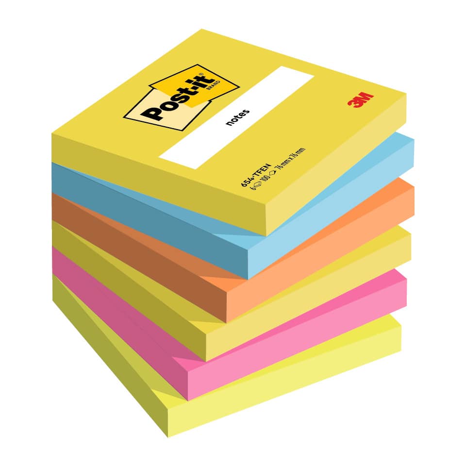 Haftnotizblock Notes Energetic Collection, 76 x 76 mm, 5 Farben, 6 x 100 Blatt