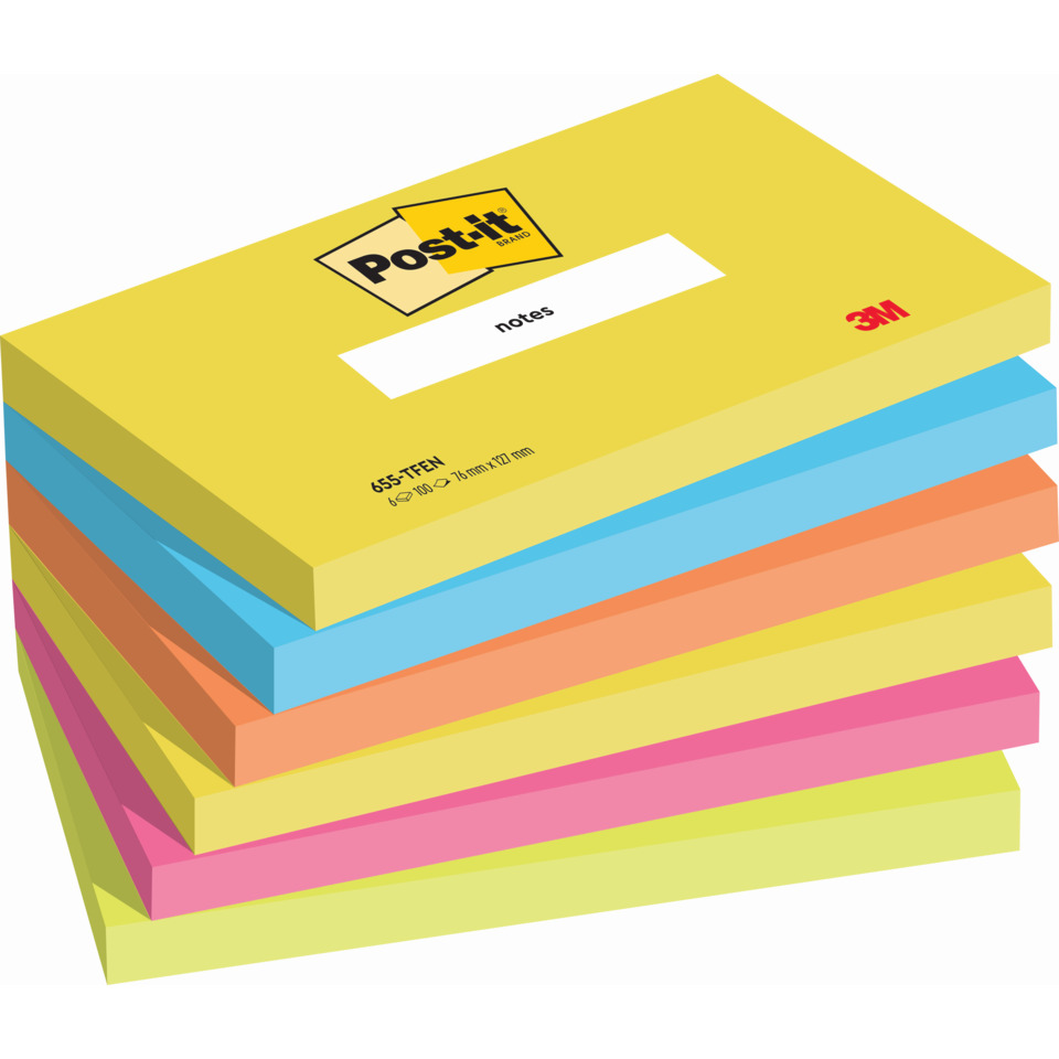 Haftnotizblock Notes Energetic Collection, 127 x 76 mm, 5 Farben, 6 x 100 Blatt