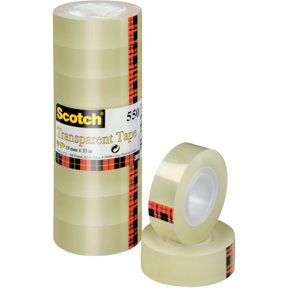 Klebeband Transparent 550, Polypropylenfolie, Bandgröße 33 m x 19 mm, 8 Rollen