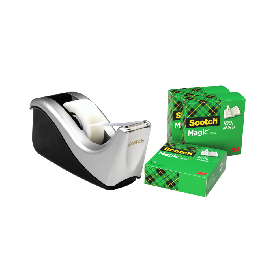 Tischabroller - inkl. 4 Rollen Magic Tape 810, silber/schwarz