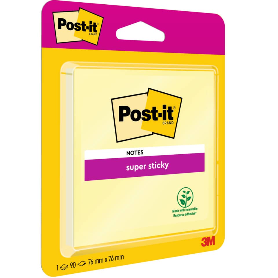 Haftnotizblock Super Sticky Notes, 76x76mm, 90 Blatt, gelb