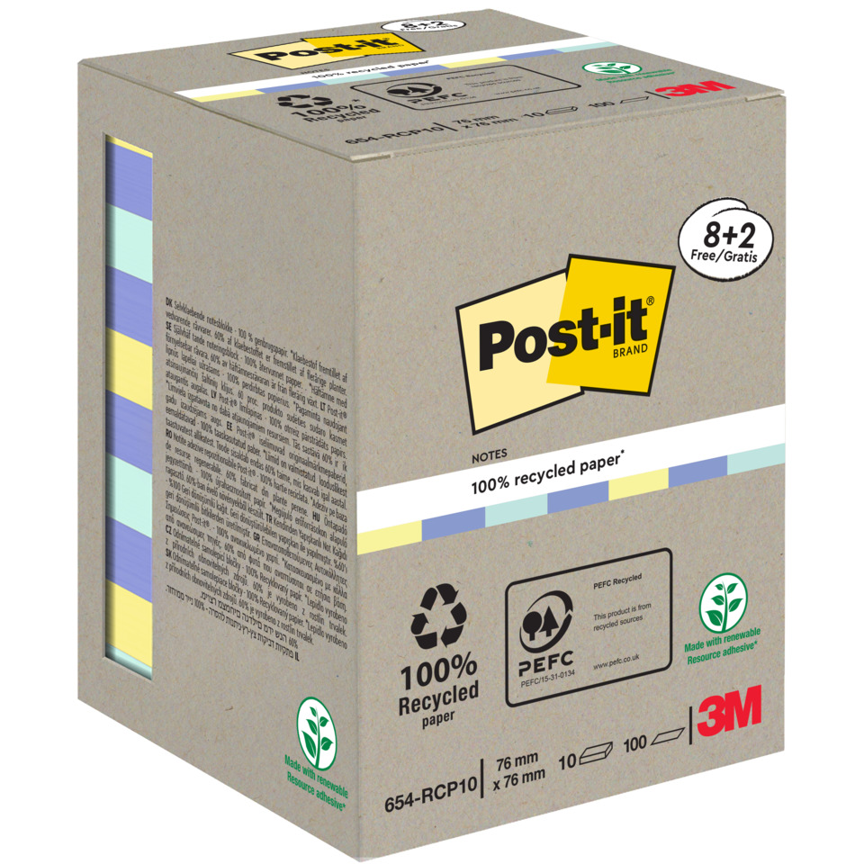 Haftnotizblock Recycling Notes Promotion, 76x76cm, 10x100 Blatt, sortiert