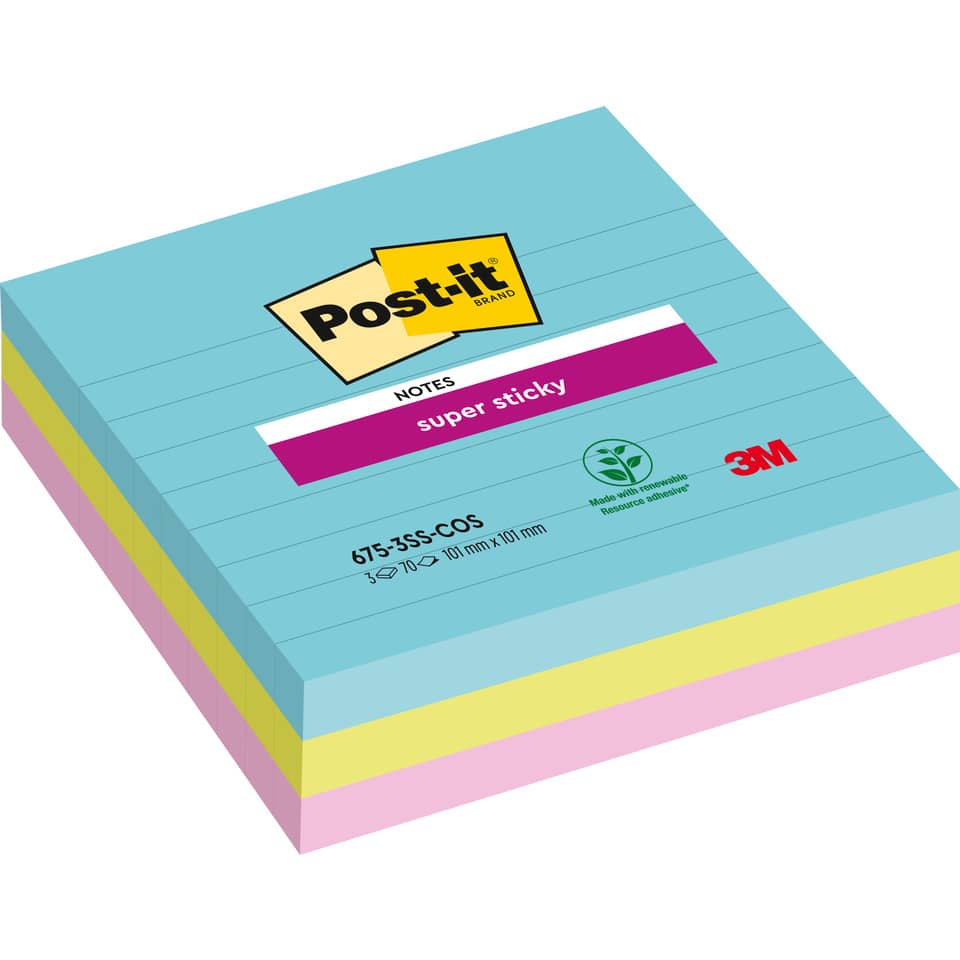 Haftnotizblock Super Sticky Notes Cosmic Collection, 101 x 101mm, liniert, 3 x 70 Blatt