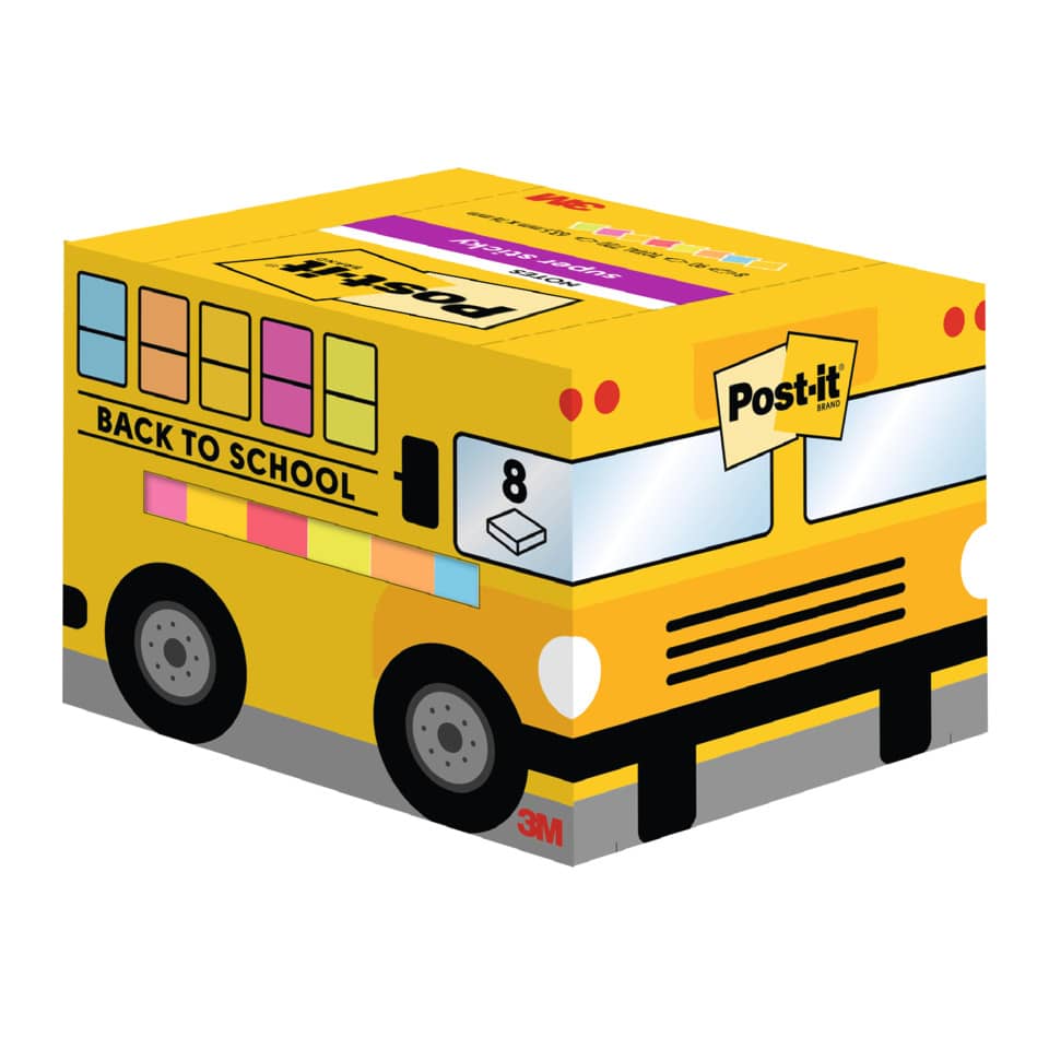 Haftnotizblock Super Sticky Notes 'Bus', 63,5x76mm, 8x90 Blatt, sortiert