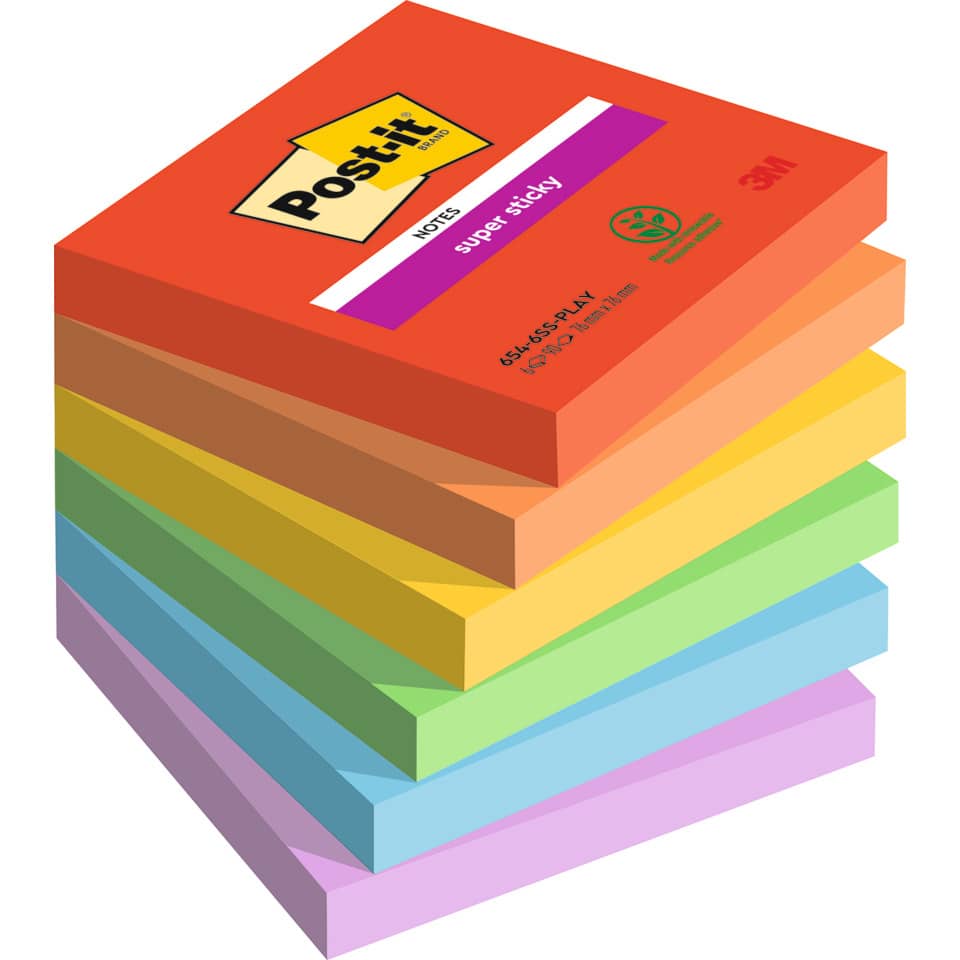 Haftnotizblock Super Sticky Notes Playful Collection, 76x76mm, 6x90 Blatt, sortiert