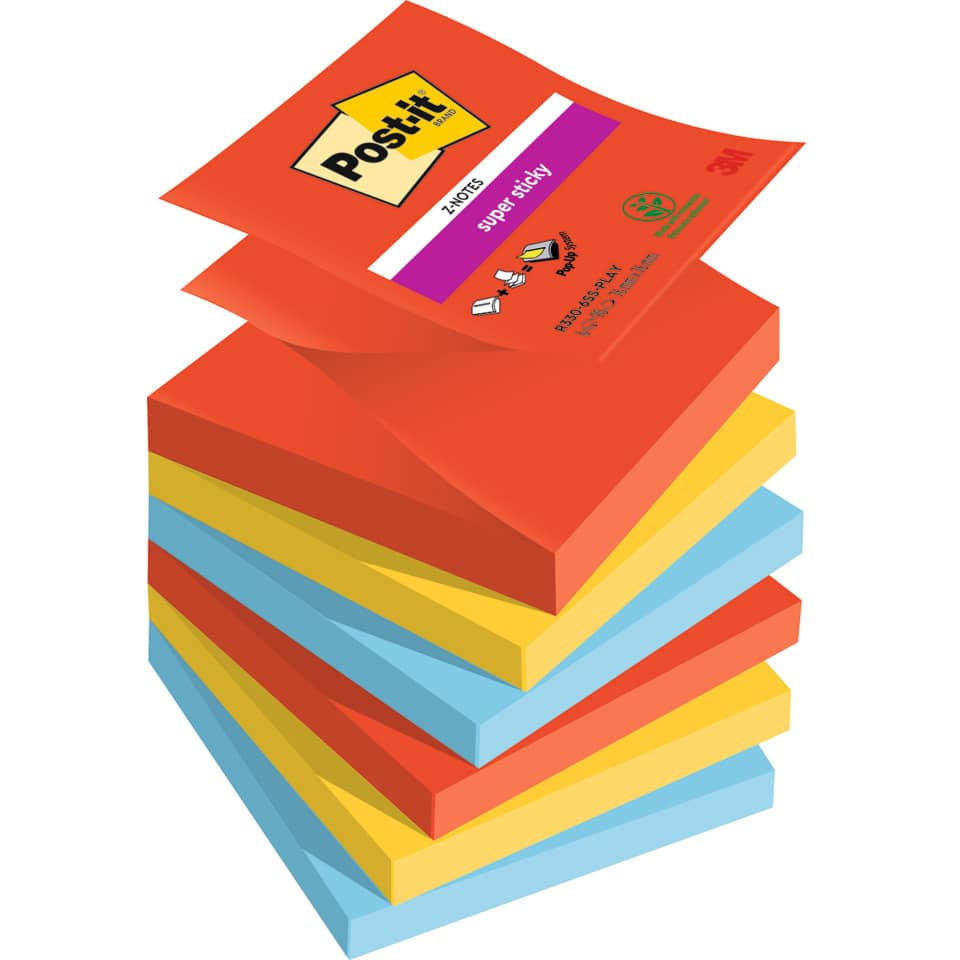 Haftnotizblock Super Sticky Z-Notes Playful Collection, 76x76mm, 5x90 Blatt, sortiert