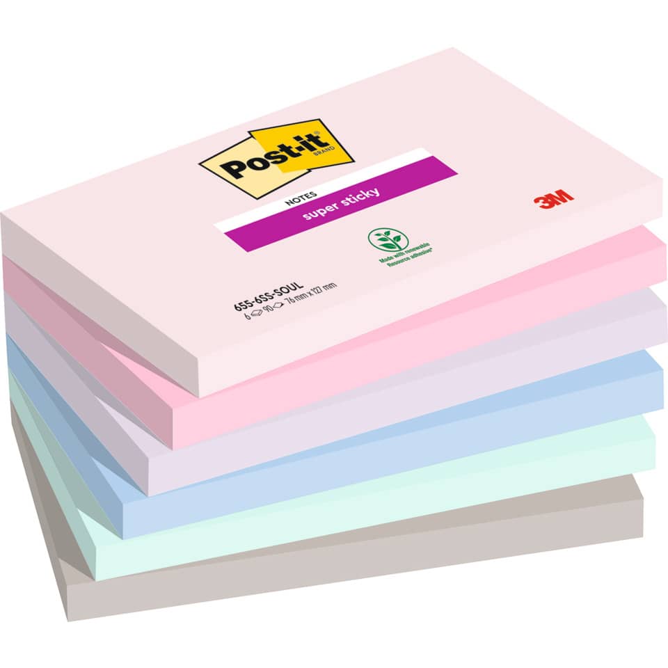 Haftnotizblock Super Sticky Notes Soulful Collection, 76x127mm, 6x90 Blatt, sortiert