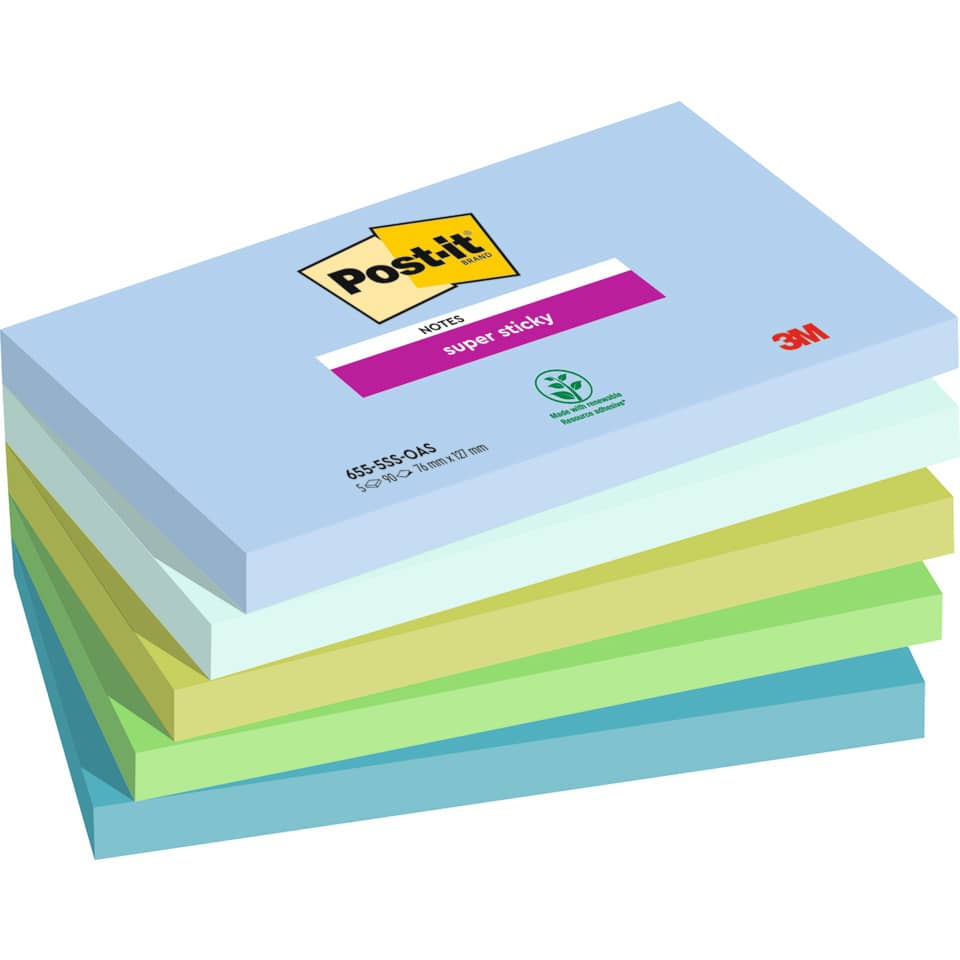 Haftnotizblock Super Sticky Notes Oasis Collection, 76x127mm, 5x90 Blatt, sortiert