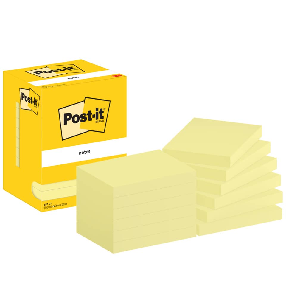 Haftnotizblock Notes, 76x102mm, 12x100 Blatt, gelb