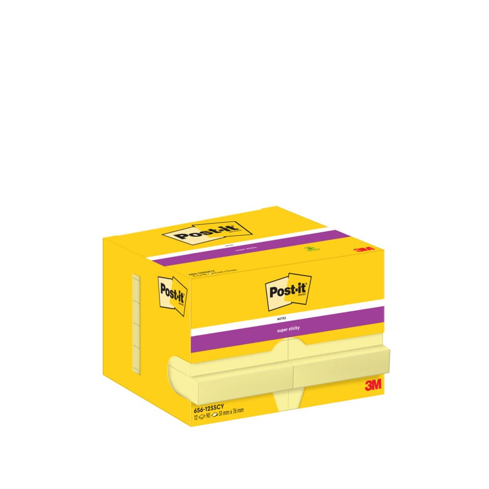 Haftnotizblock Super Sticky Notes, 48x73mm, 12x90 Blatt, gelb