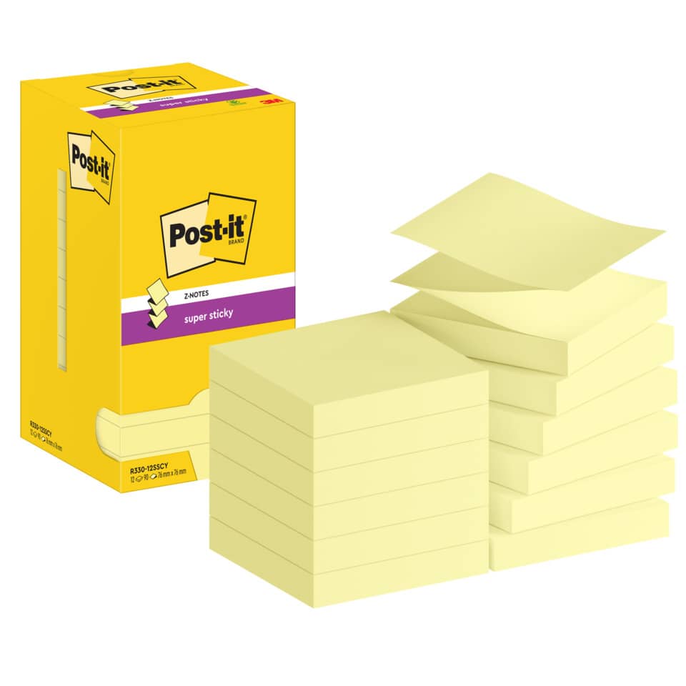 Haftnotizblock Super Sticky Z-Notes, 76x76mm, 12x90 Blatt, gelb