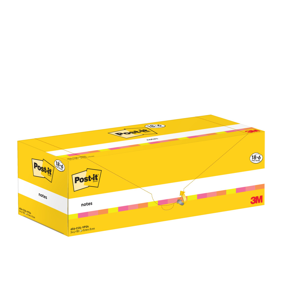 Haftnotizblock Notes, 76 x 76 mm, 24 x 100 Blatt, sortiert