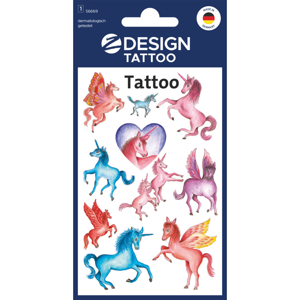 Z-Design 56669, Kinder Tattoos, Einhörner, 1 Bogen/10 Tattoo