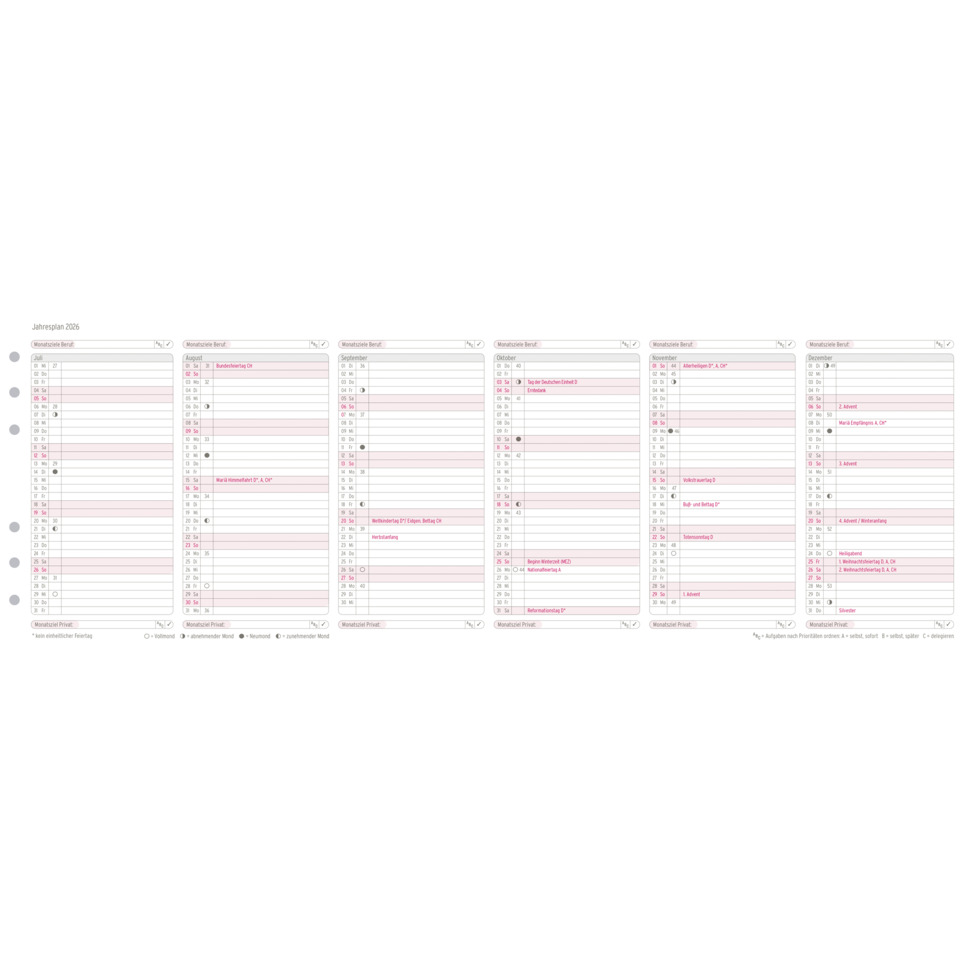 Jahresplan, Midi, 2026, Weiß, 96 x 172 mm, Inhalt: 1 Blatt / 1 Stück