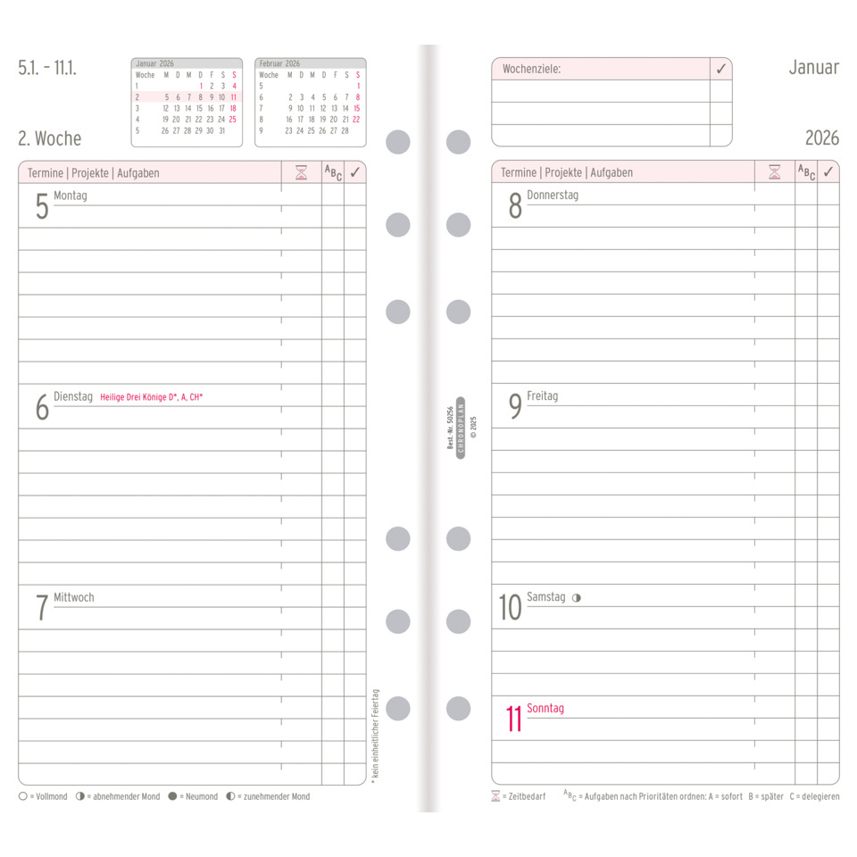 Wochenplan, Midi, 2026, Weiß, 96 x 172 mm, Inhalt: 124 Blätter / 1 Stück