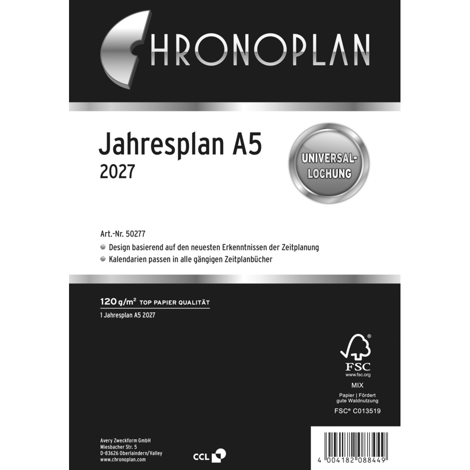 Jahresplan, A5, 2027, Weiß, 148 x 210 mm, Inhalt: 1 Blatt / 1 Stück