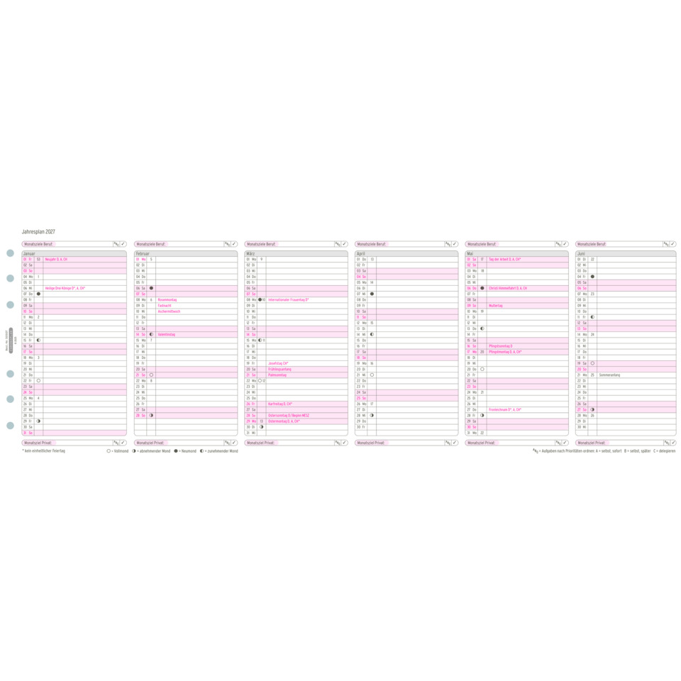 Jahresplan, Midi, 2027, Weiß, 96 x 172 mm, Inhalt: 1 Blatt / 1 Stück