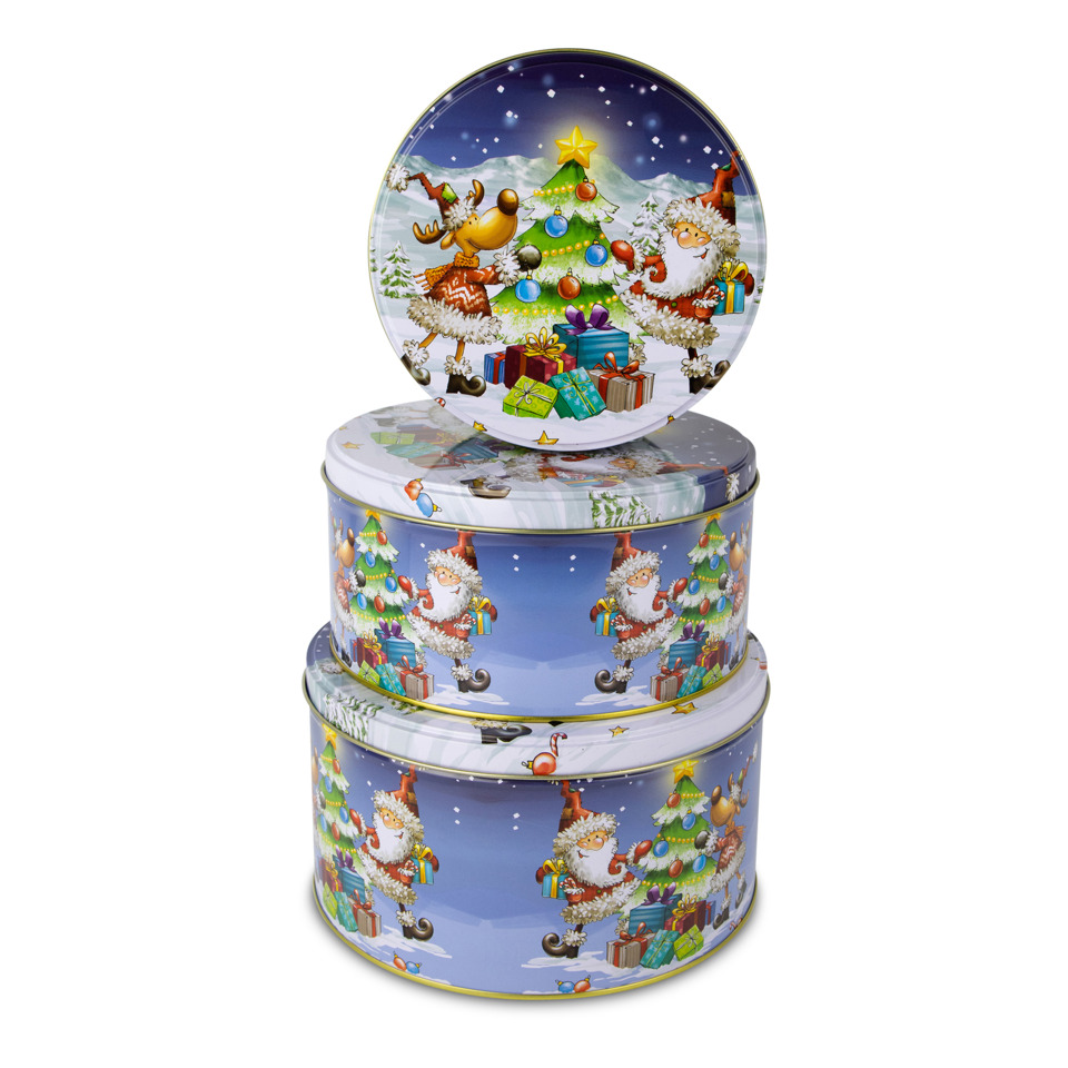 Weihnachtskeksdose, Metall, 3 Stück, blau