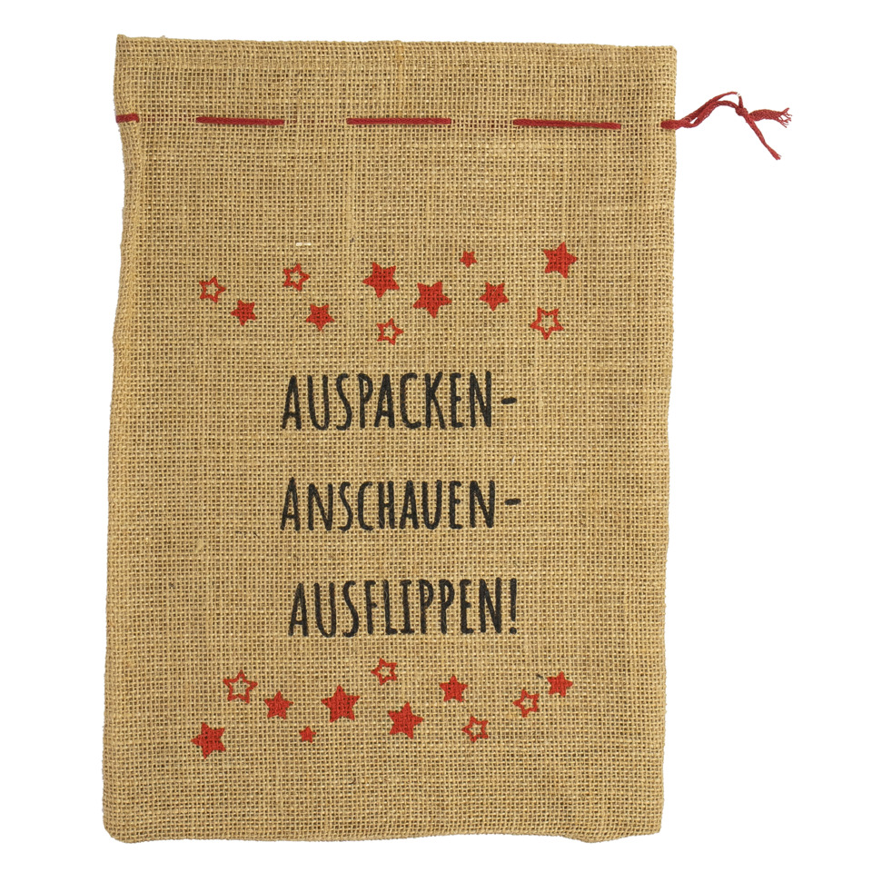 Weihnachts-Jutesack Auspacken, 25 x 35 cm, natur