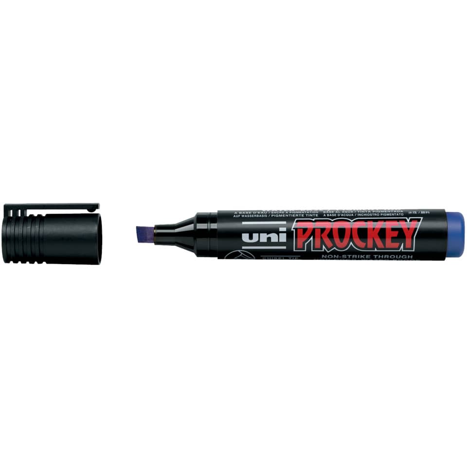 Flipchartmarker UNI Prockey PM-126 - wasserfest, blau, 3-6mm, Keilspitze