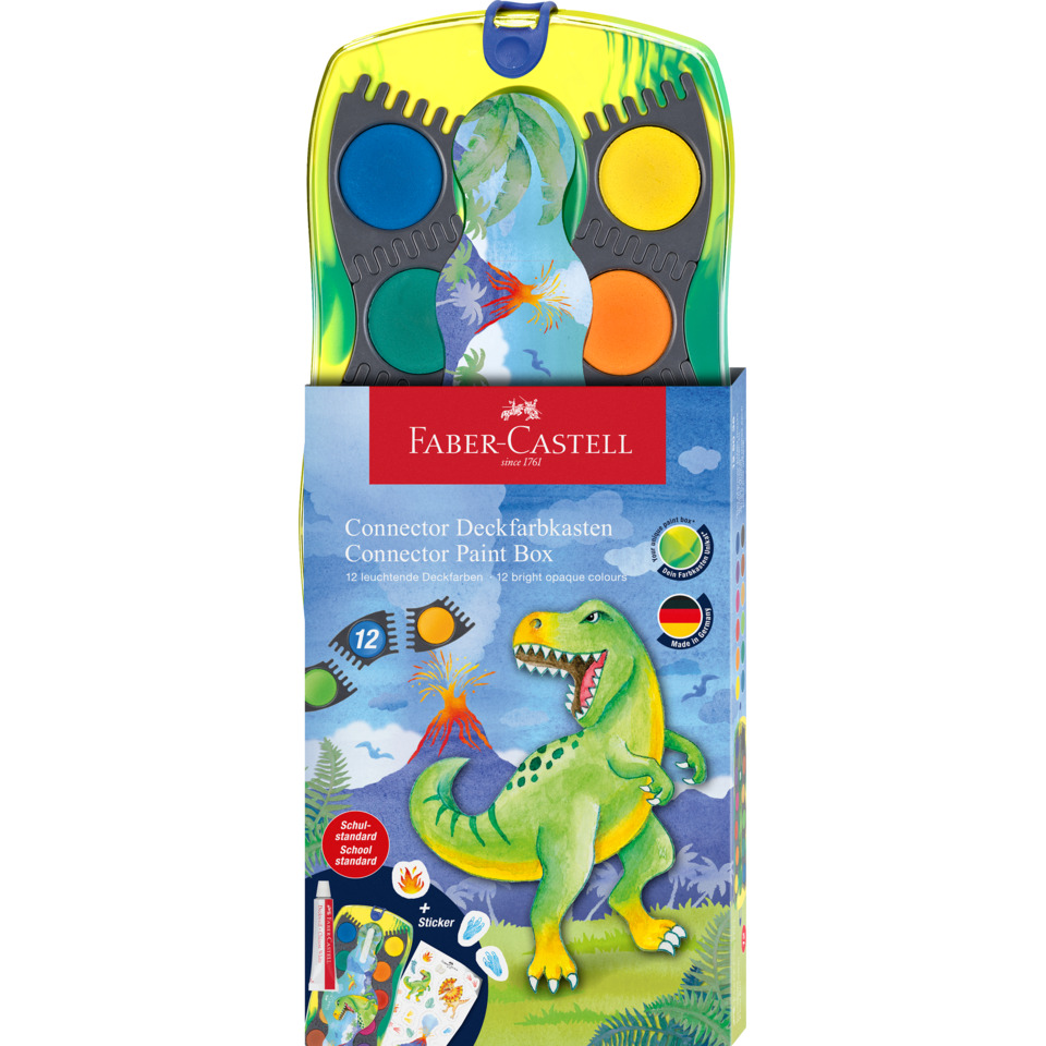 CONNECTOR Farbkasten - 12 Farben, inkl. Deckweiß, Dino Edition