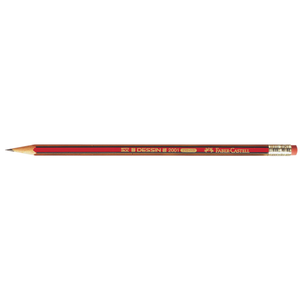 Bleistift DESSIN® 2001 mit Radierer - HB, rot-gold-gestreift