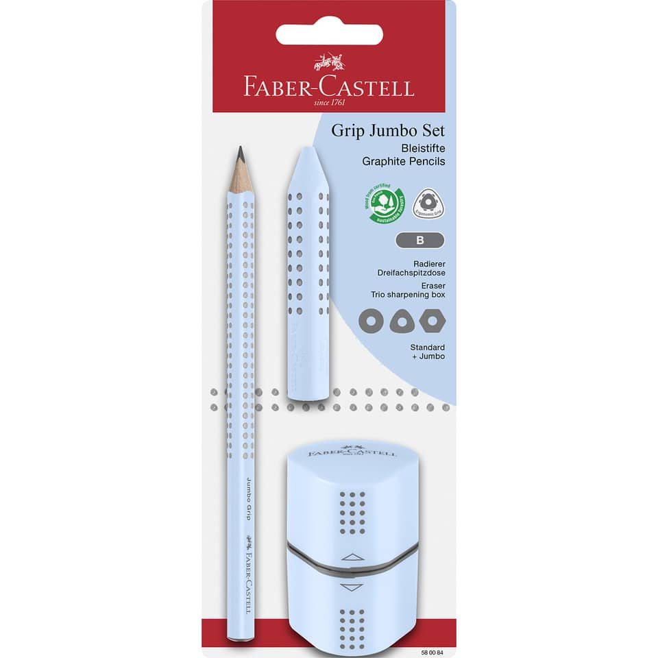 Bleistift-Set Jumbo GRIP - 3-tlg., B, sky blue, Blister