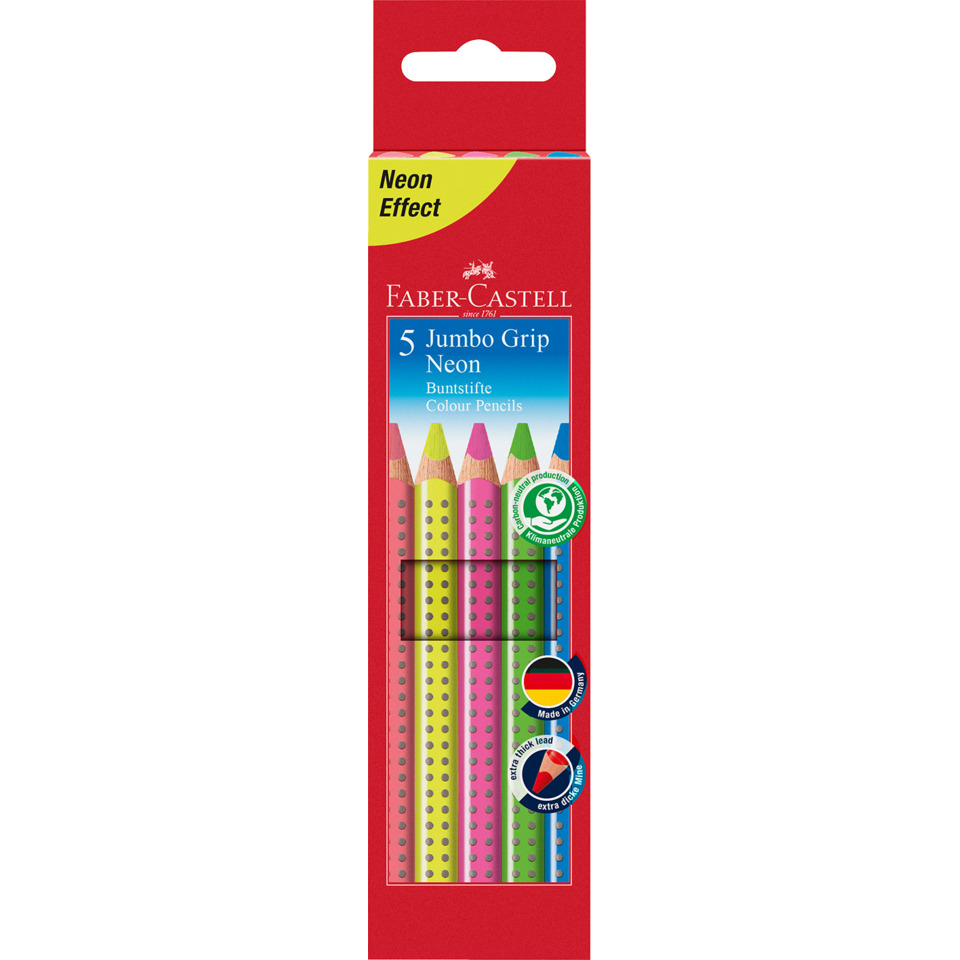 Buntstift Jumbo GRIP Neon - 5 Farben sortiert, Kartonetui