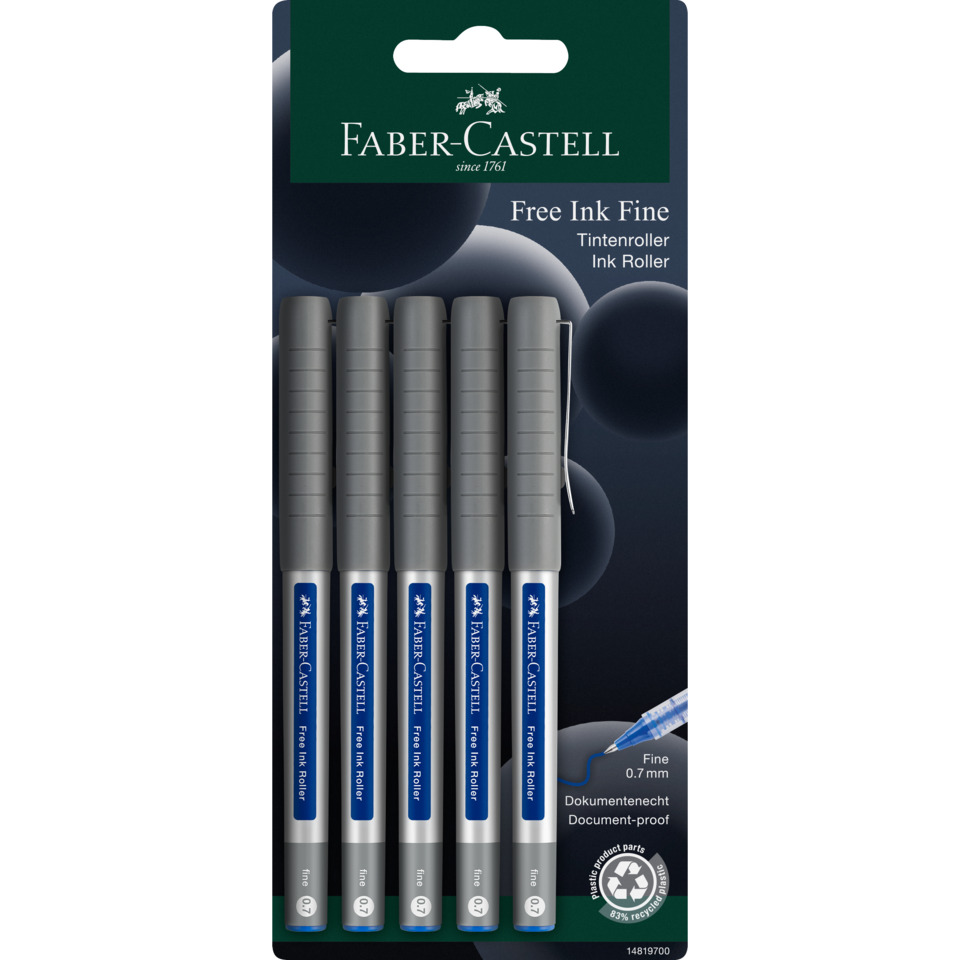 Tintenroller eye fine UB-157 - 0,4 mm, blau (dokumentenecht), 5er Blisterpack