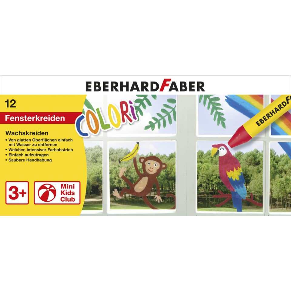 Wachsmalkreide EFA Fensterkreide - dreikant, für Fenster, Kartonetui 12 Stück sortiert