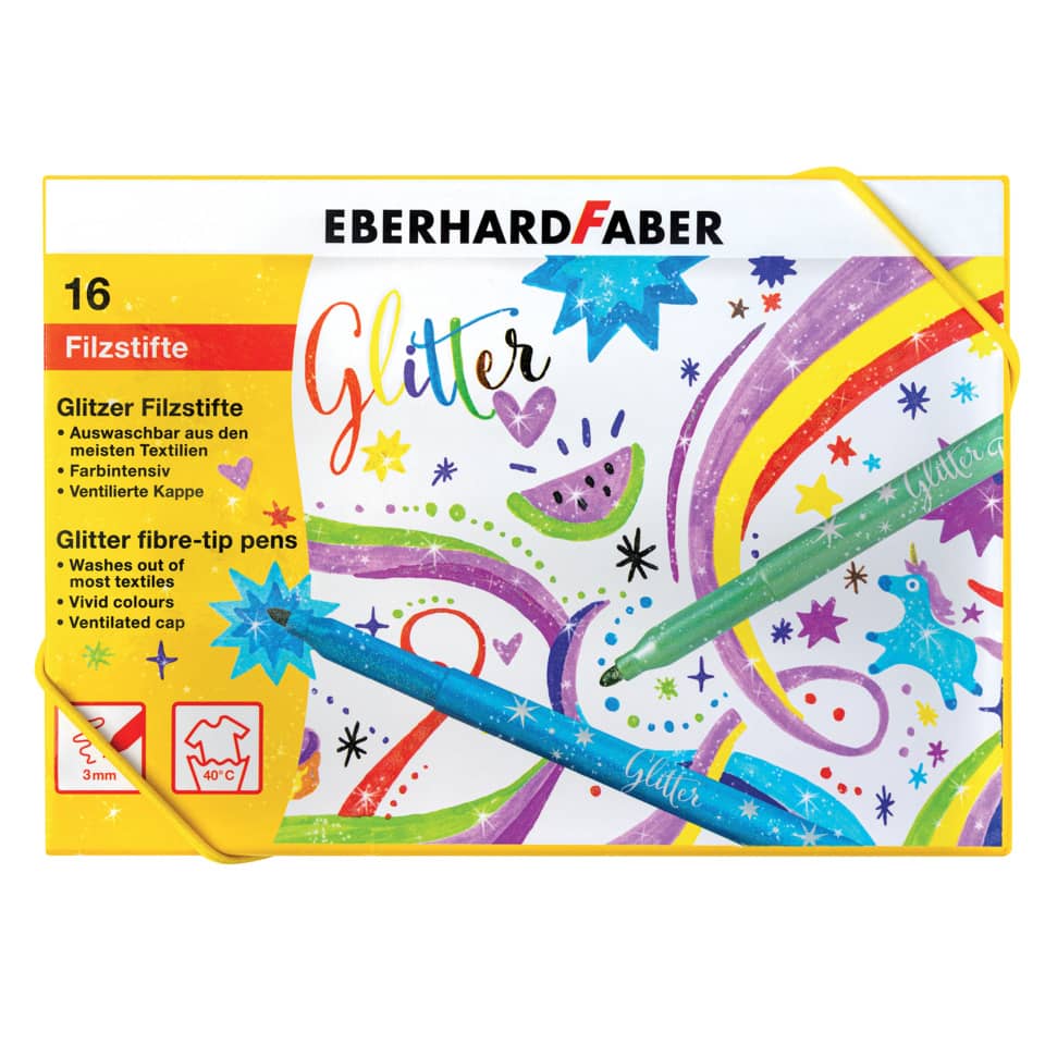 Fasermaler Glitzer - 16er Kartonbox, sortiert