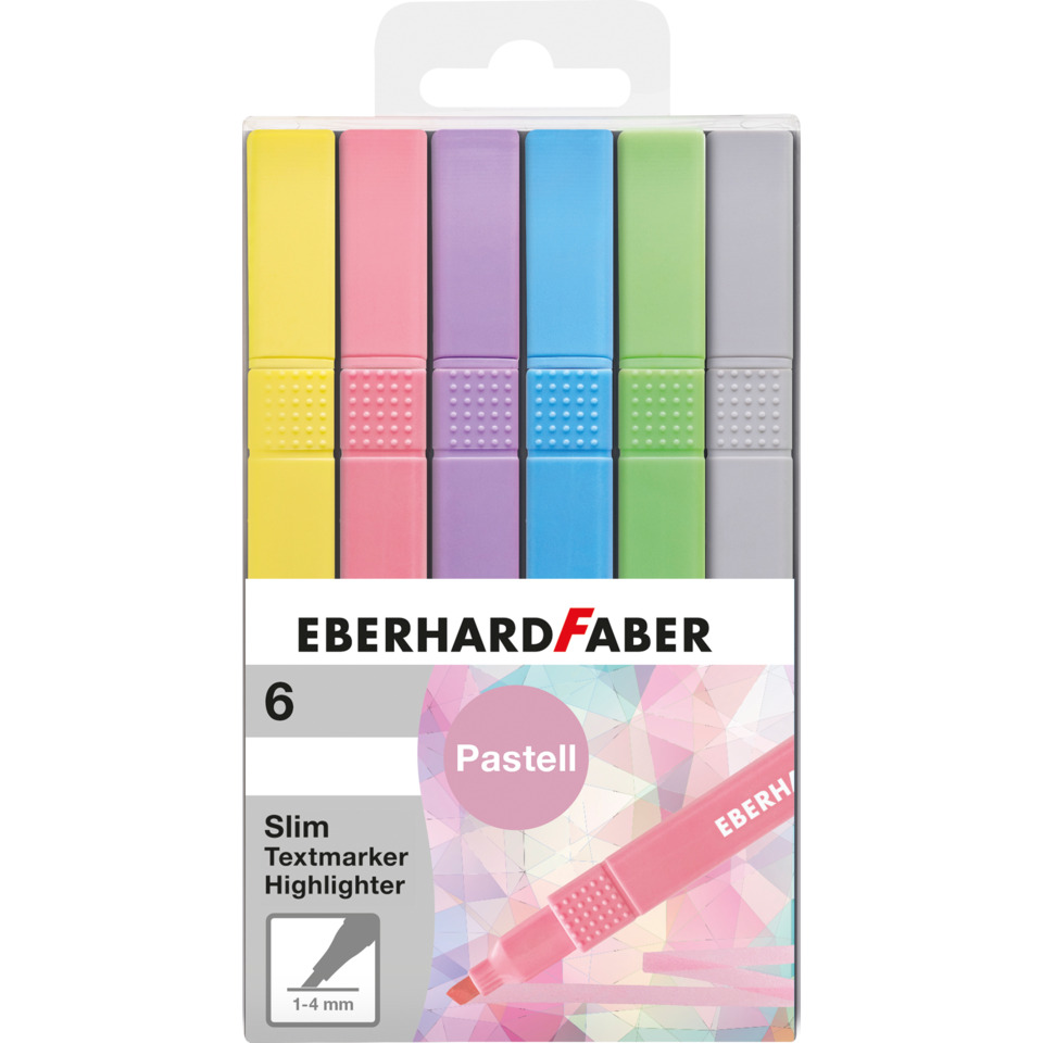 Textmarker Slim -  6er Etui, Pastellfarben sortiert