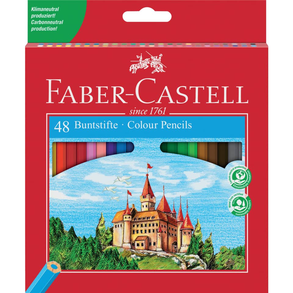 Farbstifte CASTLE - 48 Farben sortiert, Kartonetui mit Spitzer