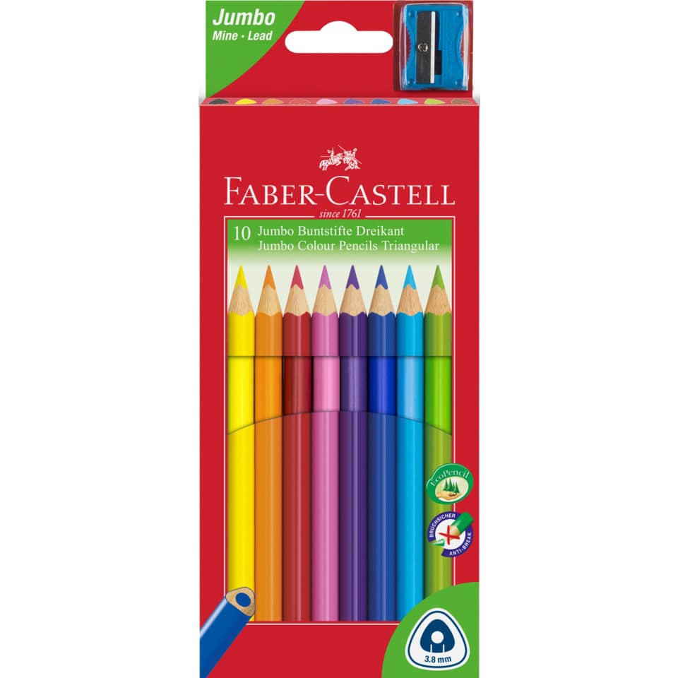 Buntstifte Jumbo GRIP - 10 Farben sortiert, Kartonetui mit Spitzer