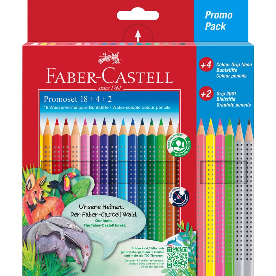 Buntstift Colour GRIP - 24er Promotionset - 18 Buntstifte, 4 Buntstifte neon und 2 Grip 2001 Bleistifte