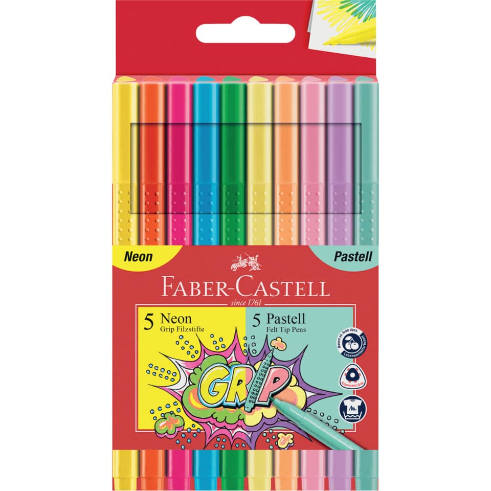 Grip Filzstift Neon und Pastell, sortiert, 10er Etui