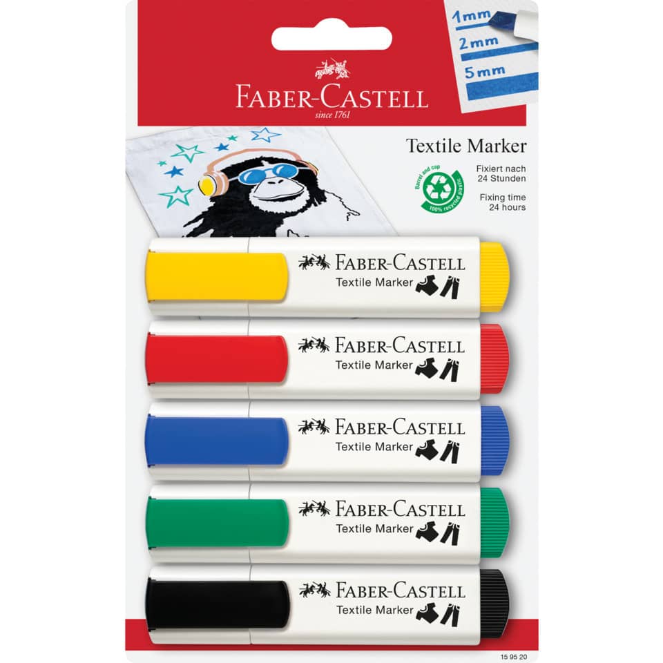 Textilmarker - 5 mm, 5 Stück Standardfarben sortiert