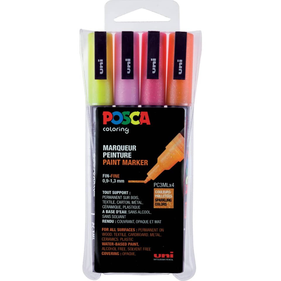 Marker - 0,9 - 1,3 mm, 4er Set Glitter sortiert