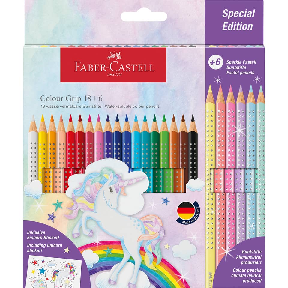 Buntstifte Colour GRIP Einhorn - 18+6 Farben, Kartonetui inkl. Aufkleber