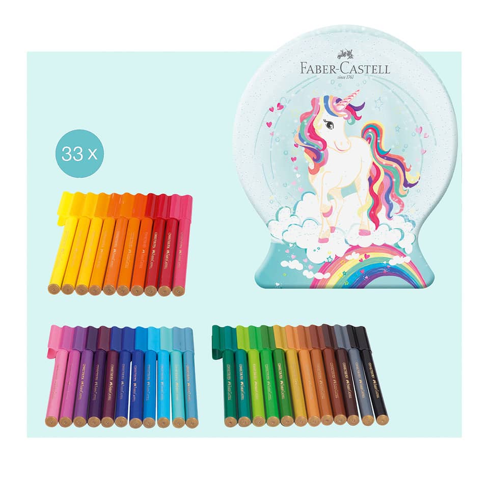Filzstift CONNECTOR - 33 Stück, Metalletui "Schneekugel Einhorn", sortiert