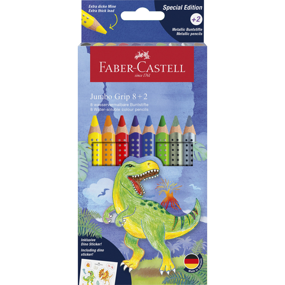 Buntstifte Jumbo GRIP Dino - 8+2 Farben, Kartonetui inkl. Dinosticker
