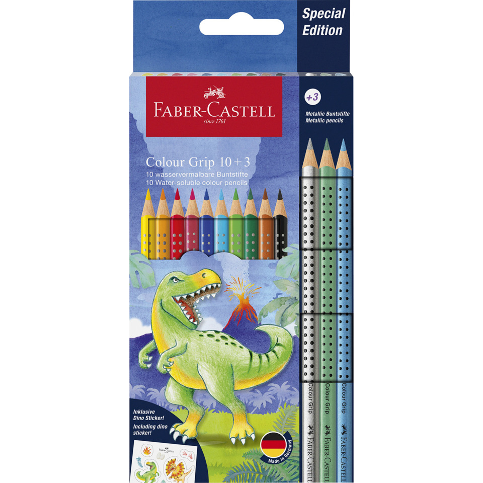 Buntstifte Jumbo GRIP Dino - 10+3 Farben, Kartonetui inkl. Dinosticker