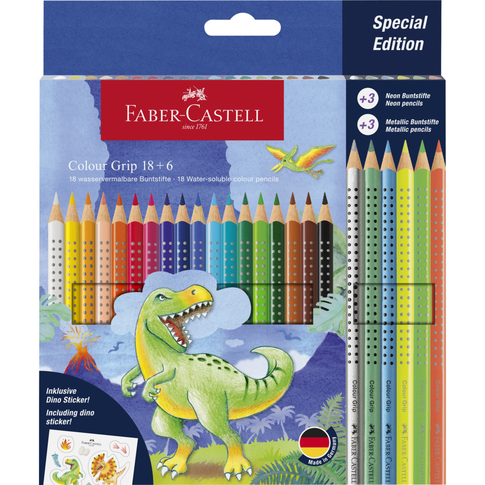 Buntstifte Jumbo GRIP Dino - 18+6 Farben, Kartonetui inkl. Dinosticker