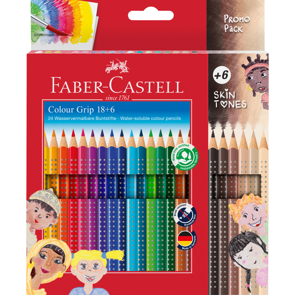 Buntstift Colour GRIP - 24er Promotionset - 18 Buntstifte und 6 Butstifte in Hauttönen