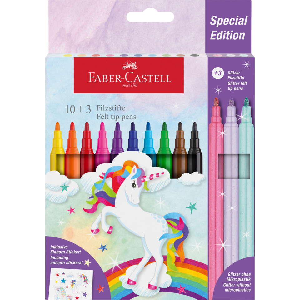 Faserschreiberetui Einhorn, 10+3 Stück, sortiert