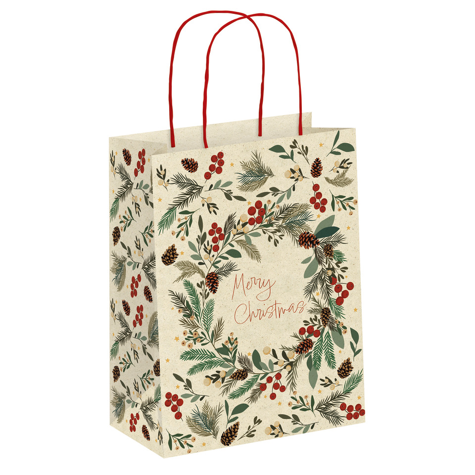 Weihnachts-Geschenktragetasche Graspapier, 32 x 24 x 9 cm