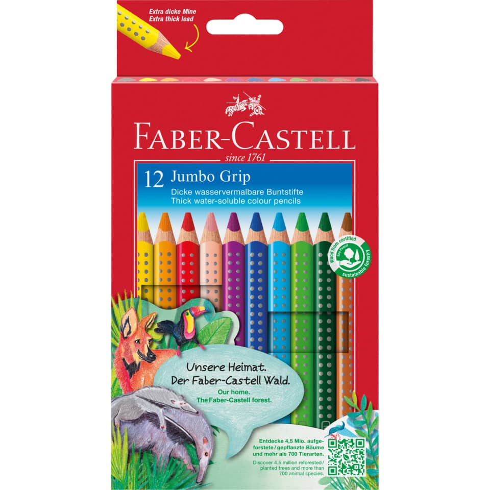 Buntstift Jumbo GRIP - 12 Farben sortiert und Spitzer, Kartonetui