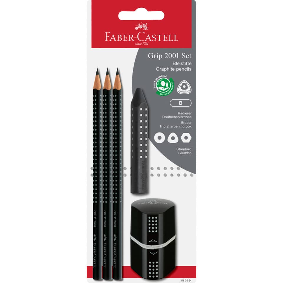 Bleistift-Set Grip 2001 - 5-tlg., B, schwarz, Blisterkarte