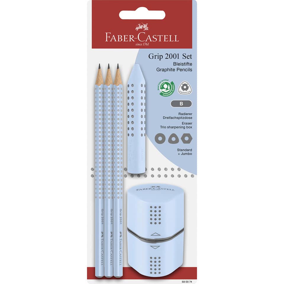 Bleistift-Set GRIP 2001 - 5-tlg., B, sky blue, Blister